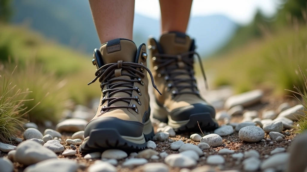 Zbliżenie na wygodne buty trekkingowe na skalistym terenie