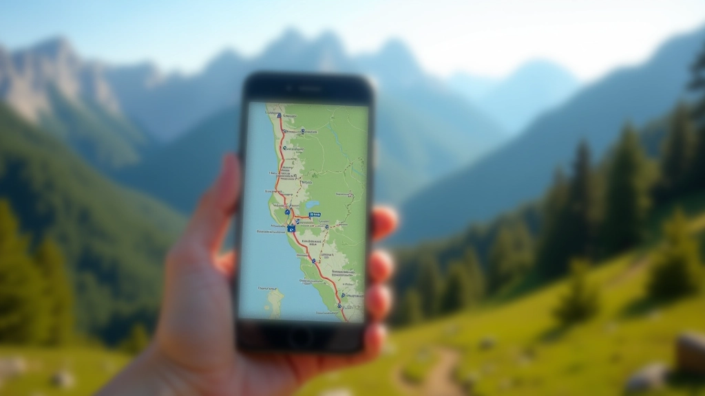 Smartfon z otwartą aplikacją nawigacyjną pokazującą mapę szlaków turystycznych